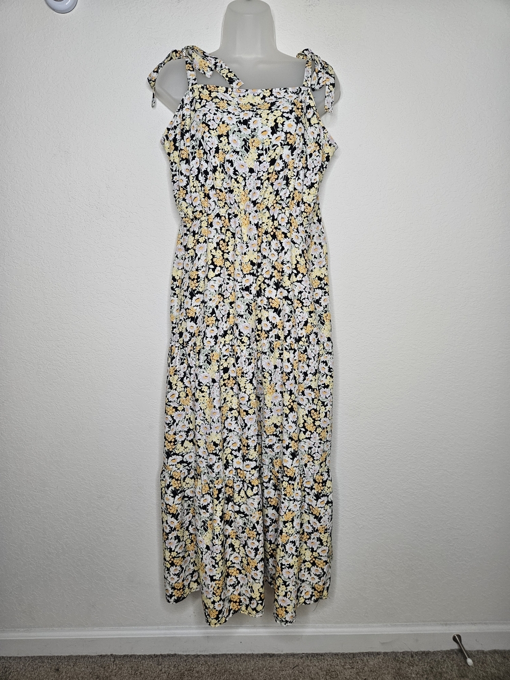 Social Standard Sanctuary Ditsy Floral Tie Shoulder Tiered Maxi Dress Boho XL